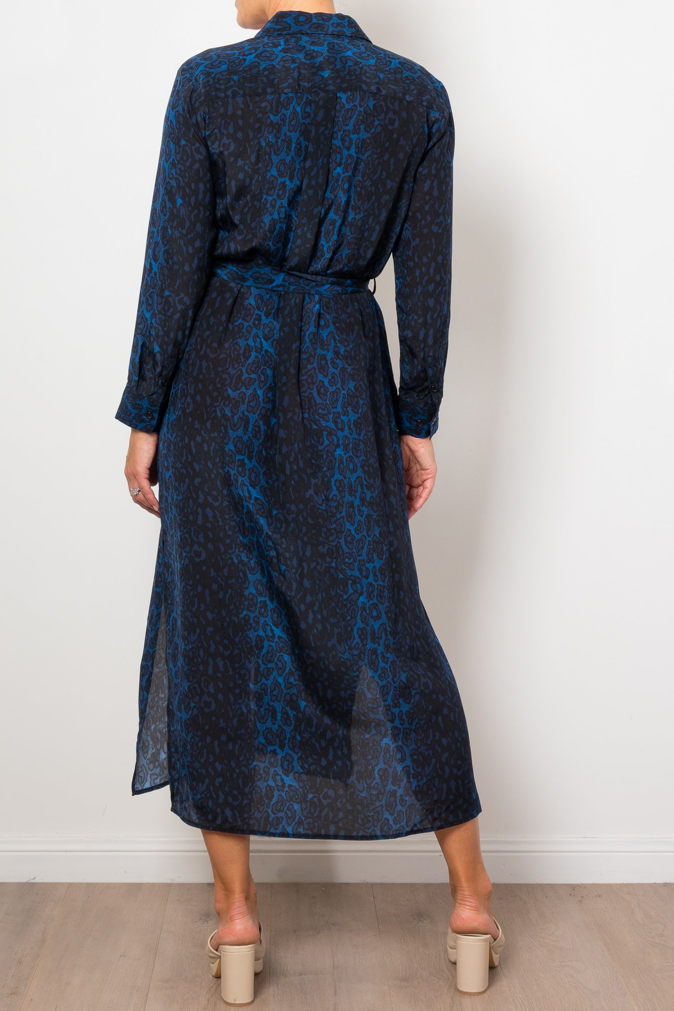 Mela Purdie Tie Shirt Dress Sapphire Leopard Silk Print